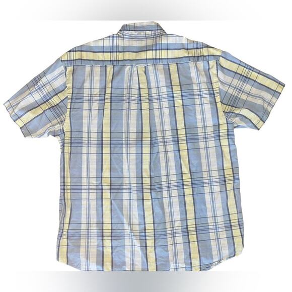 Nautica Mens Size XL Blue Yellow White Short Sleeve Button Down Shirt - Picture 5 of 5